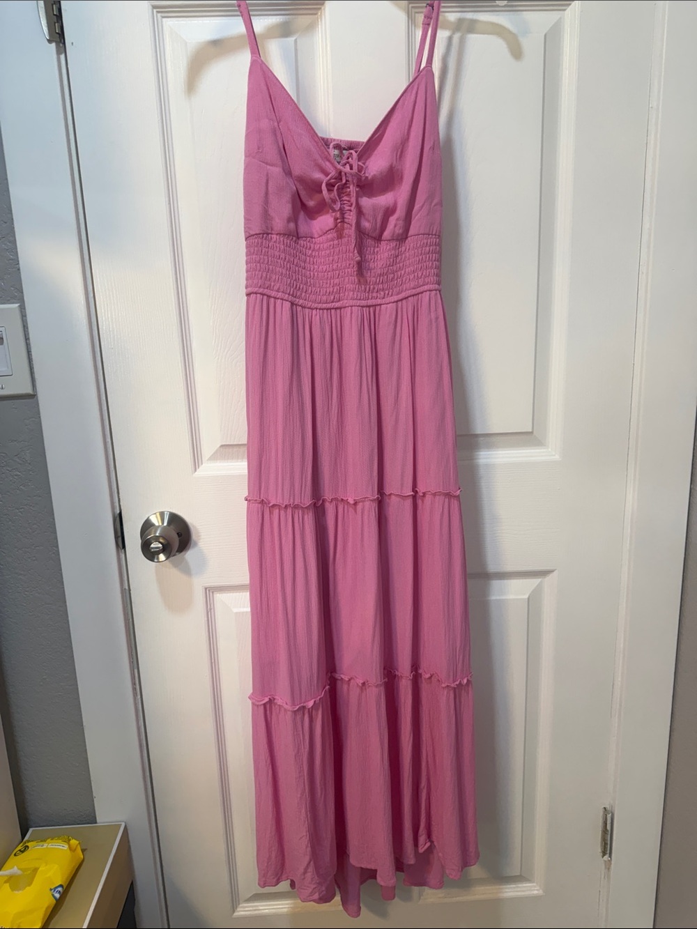 Hollister Pink Tiered Maxi Dress with Lace-Up Bust